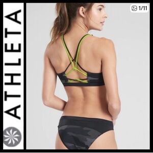 Athleta Black and Neon Green camouflage Strappy swimsuit. Two piece. Size medium
